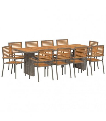 vidaXL Garden Dining Set 11 pcs Grey and Brown Poly Rattan