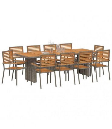 vidaXL Garden Dining Set 11 pcs Grey and Brown Poly Rattan