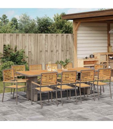 vidaXL Garden Dining Set 11 pcs Grey and Brown Poly Rattan