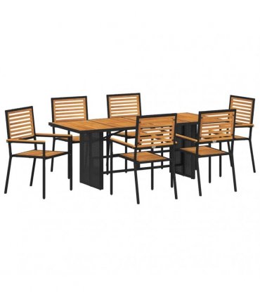 vidaXL Garden Dining Set 7 pcs Black and Brown Poly Rattan