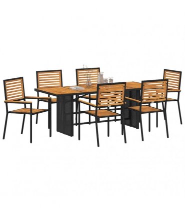 vidaXL Garden Dining Set 7 pcs Black and Brown Poly Rattan