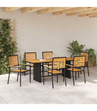 vidaXL Garden Dining Set 7 pcs Black and Brown Poly Rattan