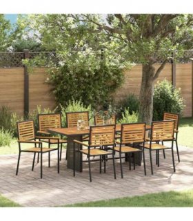 vidaXL Garden Dining Set 9 pcs Black and Brown Poly Rattan
