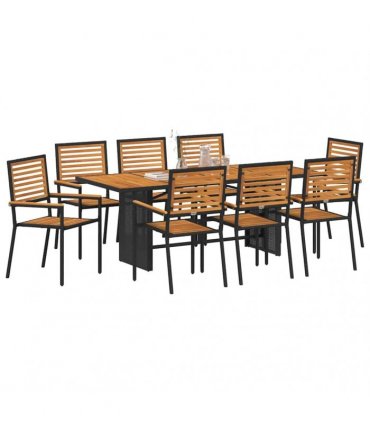 vidaXL Garden Dining Set 9 pcs Black and Brown Poly Rattan