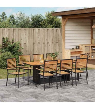 vidaXL Garden Dining Set 9 pcs Black and Brown Poly Rattan