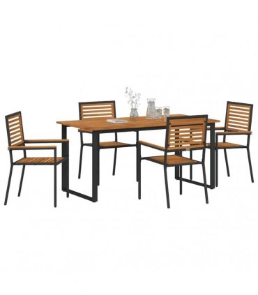 vidaXL Garden Dining Set 5 pcs Black Solid Acacia Wood