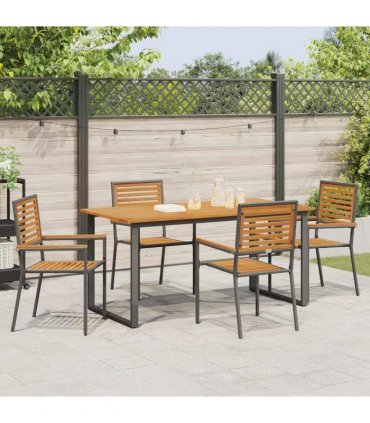 vidaXL Garden Dining Set 5 pcs Black Solid Acacia Wood