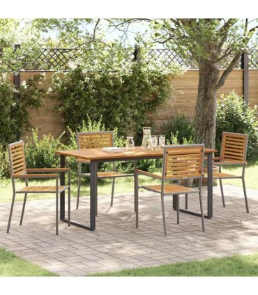 vidaXL Garden Dining Set 5 pcs Grey Solid Acacia Wood