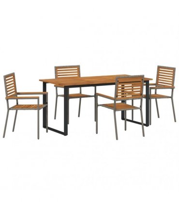 vidaXL Garden Dining Set 5 pcs Grey Solid Acacia Wood