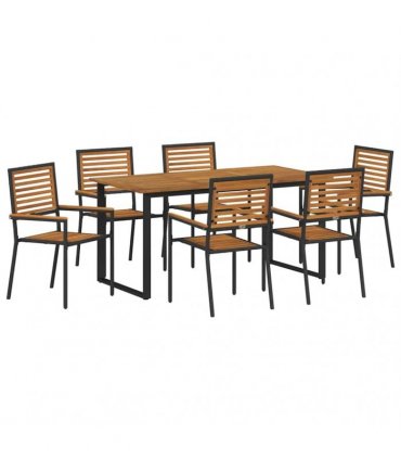 vidaXL Garden Dining Set 7 pcs Black Solid Acacia Wood