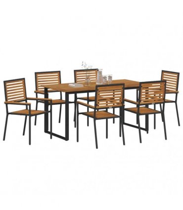 vidaXL Garden Dining Set 7 pcs Black Solid Acacia Wood