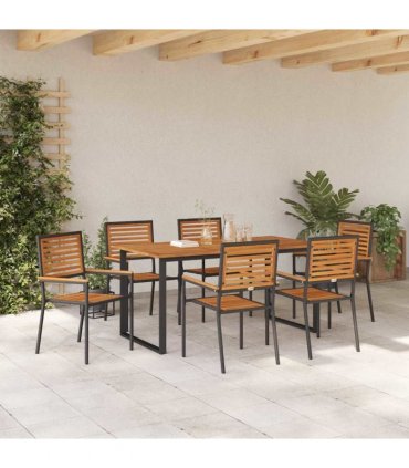 vidaXL Garden Dining Set 7 pcs Black Solid Acacia Wood