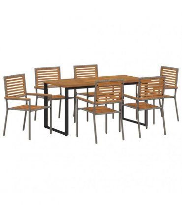 vidaXL Garden Dining Set 7 pcs Grey Solid Acacia Wood