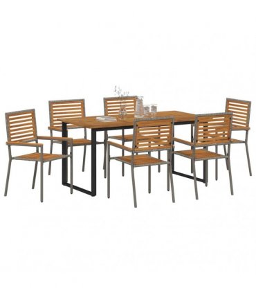 vidaXL Garden Dining Set 7 pcs Grey Solid Acacia Wood