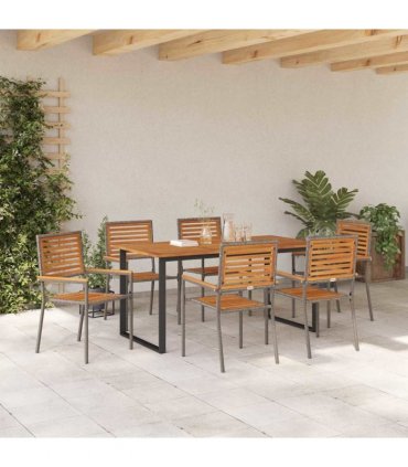 vidaXL Garden Dining Set 7 pcs Grey Solid Acacia Wood