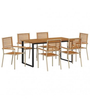 vidaXL Garden Dining Set 7 pcs Beige Solid Acacia Wood