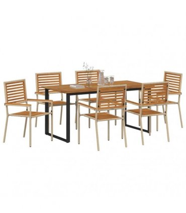 vidaXL Garden Dining Set 7 pcs Beige Solid Acacia Wood