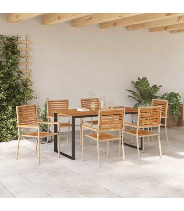 vidaXL Garden Dining Set 7 pcs Beige Solid Acacia Wood