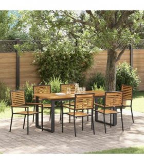 vidaXL Garden Dining Set 7 pcs Black Solid Acacia Wood
