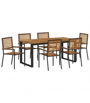 vidaXL Garden Dining Set 7 pcs Black Solid Acacia Wood