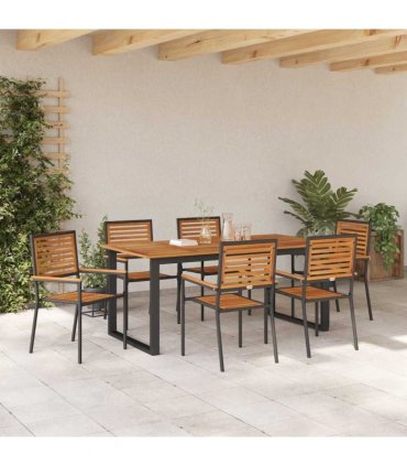 vidaXL Garden Dining Set 7 pcs Black Solid Acacia Wood