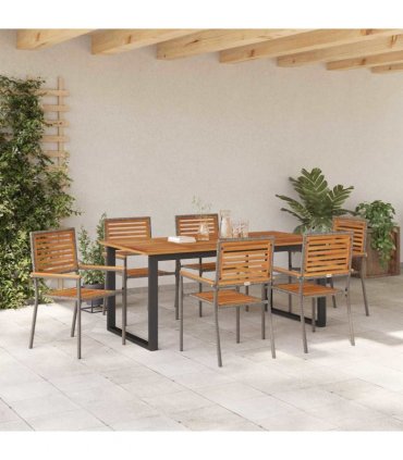 vidaXL Garden Dining Set 7 pcs Grey Solid Acacia Wood