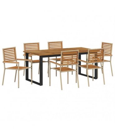 vidaXL Garden Dining Set 7 pcs Beige Solid Acacia Wood
