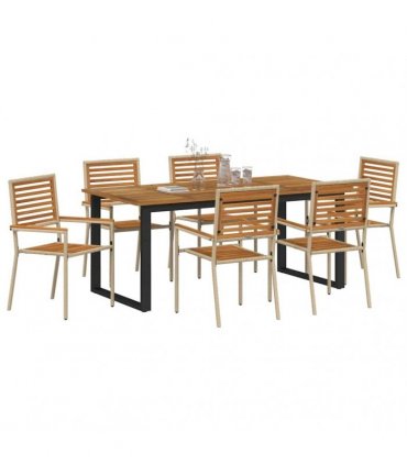 vidaXL Garden Dining Set 7 pcs Beige Solid Acacia Wood