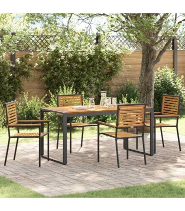 vidaXL Garden Dining Set 5 pcs Black and Brown Poly Rattan