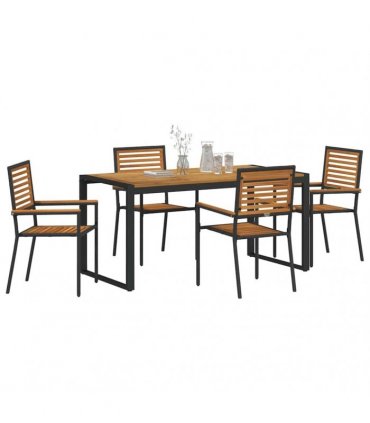 vidaXL Garden Dining Set 5 pcs Black and Brown Poly Rattan