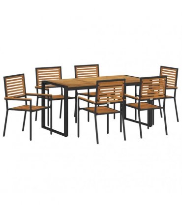vidaXL Garden Dining Set 7 pcs Black and Brown Poly Rattan