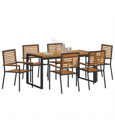 vidaXL Garden Dining Set 7 pcs Black and Brown Poly Rattan