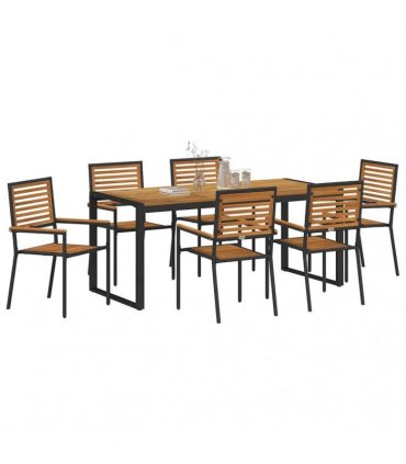 vidaXL Garden Dining Set 7 pcs Black and Brown Poly Rattan