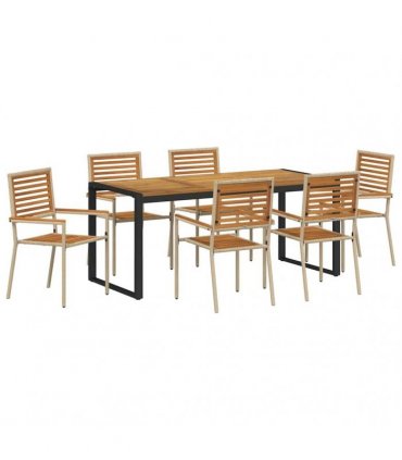 vidaXL Garden Dining Set 7 pcs Beige and Brown Poly Rattan