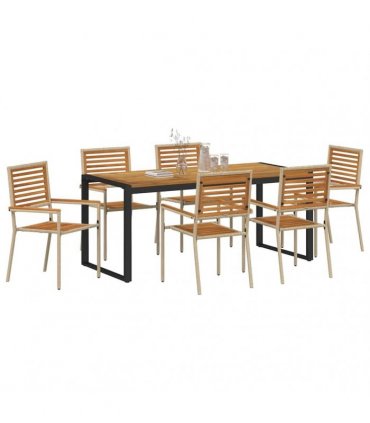 vidaXL Garden Dining Set 7 pcs Beige and Brown Poly Rattan