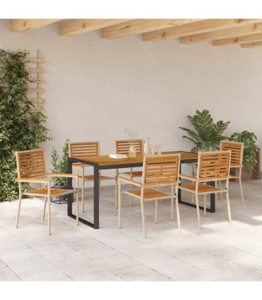 vidaXL Garden Dining Set 7 pcs Beige and Brown Poly Rattan