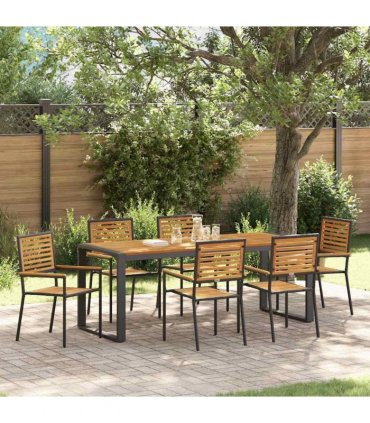 vidaXL Garden Dining Set 7 pcs Black and Brown Poly Rattan
