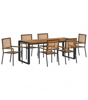 vidaXL Garden Dining Set 7 pcs Black and Brown Poly Rattan