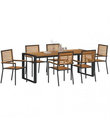 vidaXL Garden Dining Set 7 pcs Black and Brown Poly Rattan