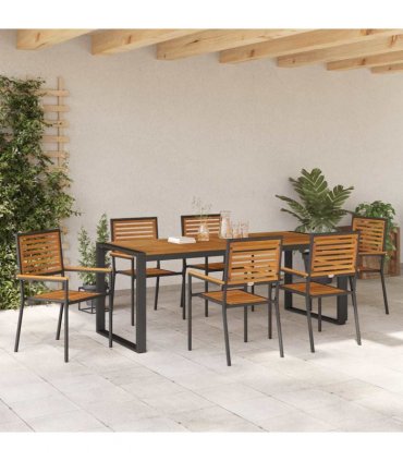 vidaXL Garden Dining Set 7 pcs Black and Brown Poly Rattan