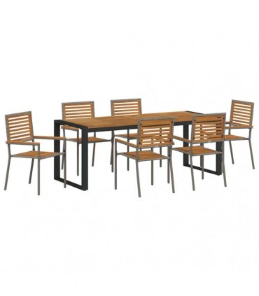 vidaXL Garden Dining Set 7 pcs Grey and Brown Poly Rattan