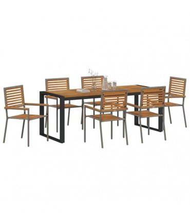 vidaXL Garden Dining Set 7 pcs Grey and Brown Poly Rattan