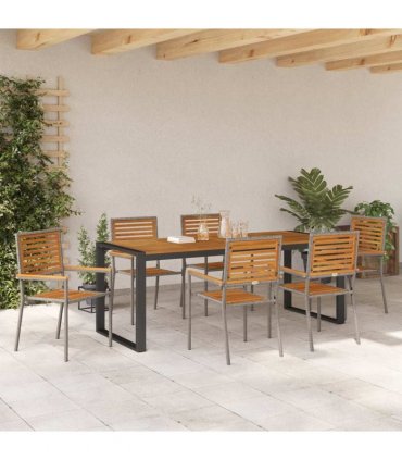 vidaXL Garden Dining Set 7 pcs Grey and Brown Poly Rattan