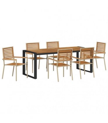 vidaXL Garden Dining Set 7 pcs Beige and Brown Poly Rattan
