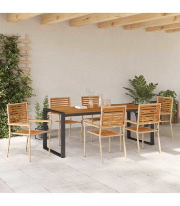 vidaXL Garden Dining Set 7 pcs Beige and Brown Poly Rattan