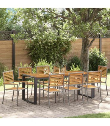 vidaXL Garden Dining Set 9 pcs Grey and Brown Poly Rattan