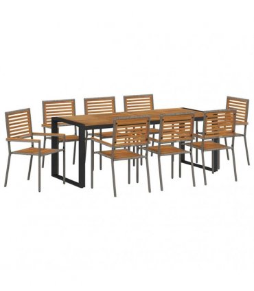 vidaXL Garden Dining Set 9 pcs Grey and Brown Poly Rattan
