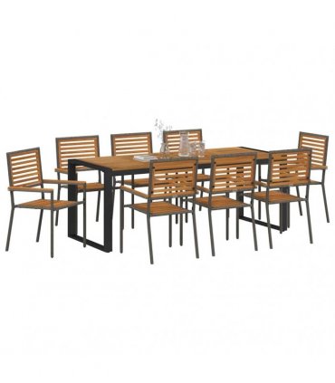 vidaXL Garden Dining Set 9 pcs Grey and Brown Poly Rattan