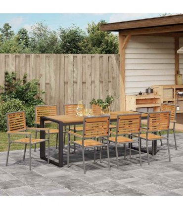 vidaXL Garden Dining Set 9 pcs Grey and Brown Poly Rattan