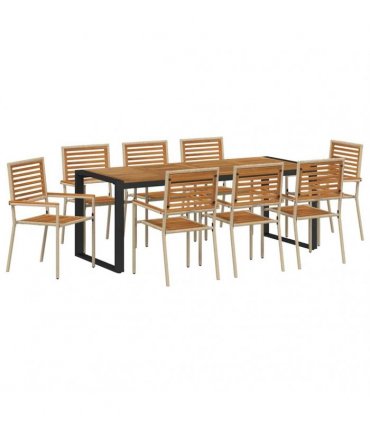 vidaXL Garden Dining Set 9 pcs Beige and Brown Poly Rattan